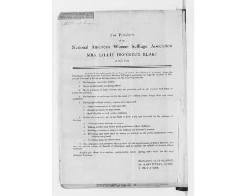 Nomination of Mrs. Lillie Devereux Blake for NAWSA President (1900)
