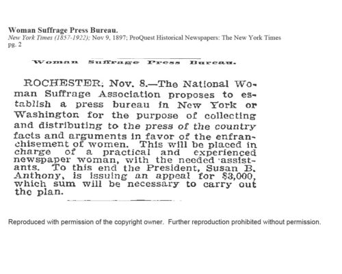 New York Times “Woman Suffrage Press Bureau” (Nov. 1897)