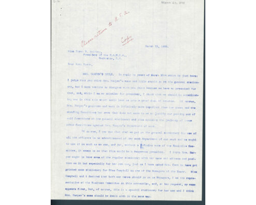 Rachel Foster Avery Discussing “Radical Change” in Mrs. Harper’s Professional Title (1898)