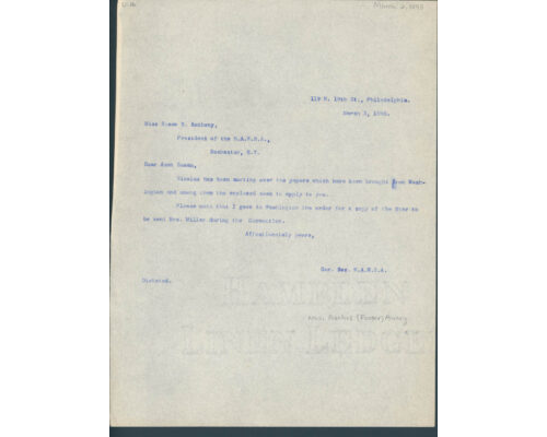 Rachel Foster Avery Letter Discussing Media Monitoring (1898)